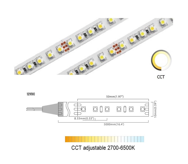 Dual White 120 LED/m | 2835 SMD (12V) 120LED/m 12V 22W/m Mix 4000K