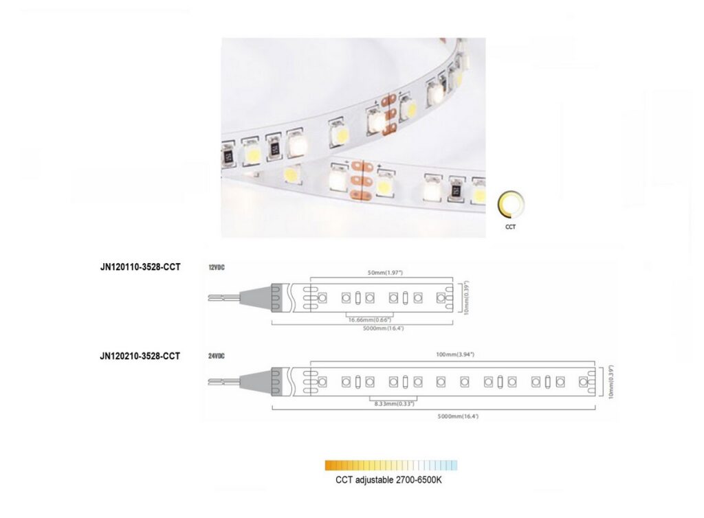 Dual White 120 LED/m | 3528 SMD 120LED/m 12V 9.6W/m Mix 4000K