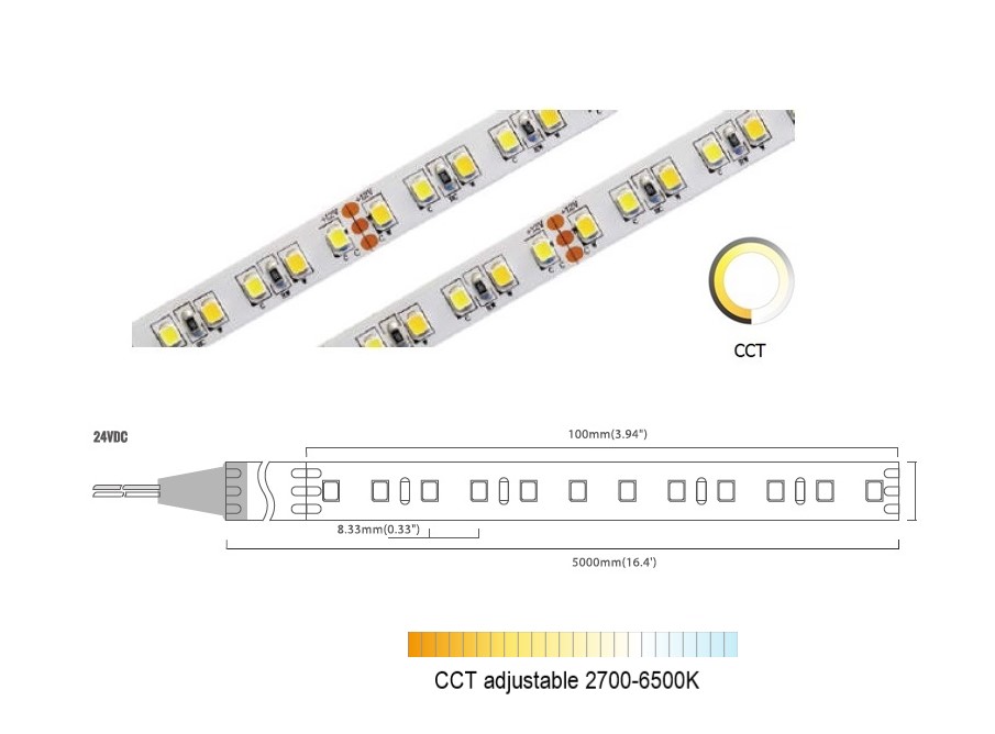 Dual White 120 LED/m | 2835 SMD (24V) 120LED/m 24V 22W/m Mix 4000K