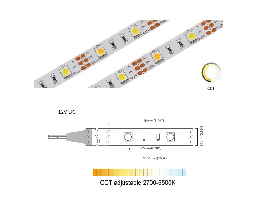 Dual White 40 LED/m | 5050 SMD 40LED/m 12V 9.6W/m Mix 4000K