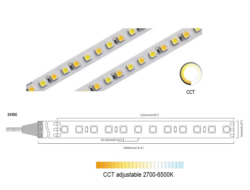 Dual White 96 LED/m | 5050 SMD 96LED/m 24V 23W/m Mix 4000K