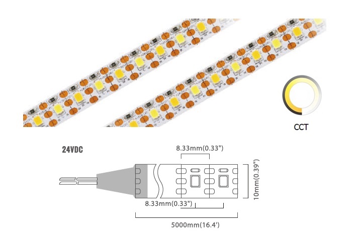 Dual White 120 LED/m Mini Cut | 2835 SMD 120LED/m 24V 22W/m Mix 4000K