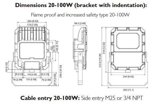 ATEX explosion proof LED lights 100 Watt, 13000lm, 40°/ 60°/ 90°/ 120°, IP67, ,2200K-7000K