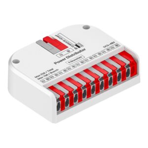 LED power distribution box with nine push-in branch terminals, 5–48 V DC, 25 A