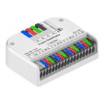 RGB power distribution box with colour-coded push-in terminals for four LED strips