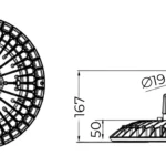 Dimension drawing: 200 W and 250 W flat bay LED high bay, Ø400 × 167 mm