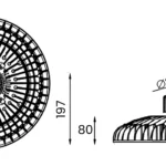 Dimension drawing: 300 W flat bay LED high bay, Ø460 × 197 mm
