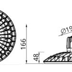 Dimension drawing: 120 W and 150 W flat bay LED high bay, Ø340 × 166 mm